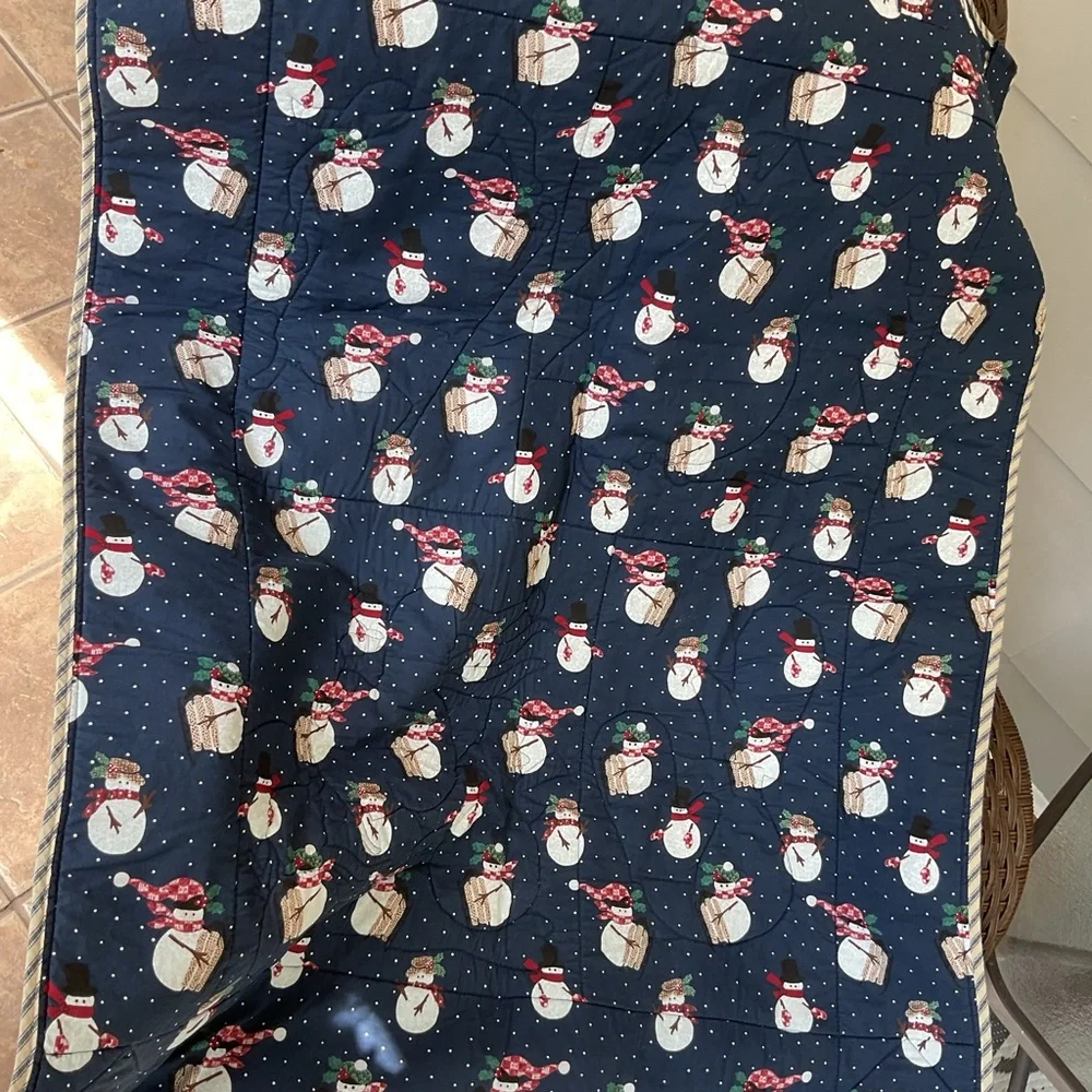 Festive Snowman Holiday Vtg Fabric Quilt wall hanging banner Flag Decor 34